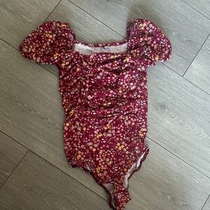 Floral Kids One Piece - Burgundy and Yellow